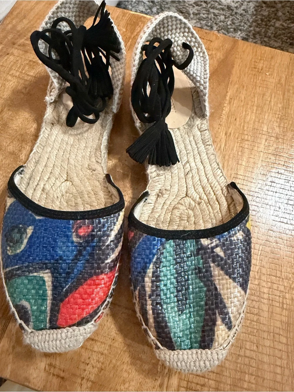 J Crew ankle wrap espadrilles with tassels color red green blue,  size 7